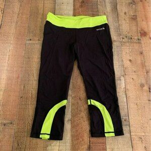 Baleaf womens size large cropped black and neon green athletic workout leggings